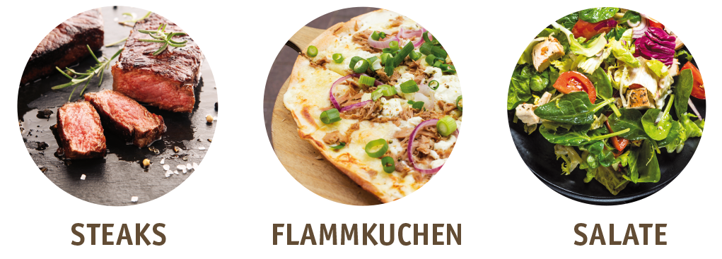 Steaks, Flammkuchen, Salate